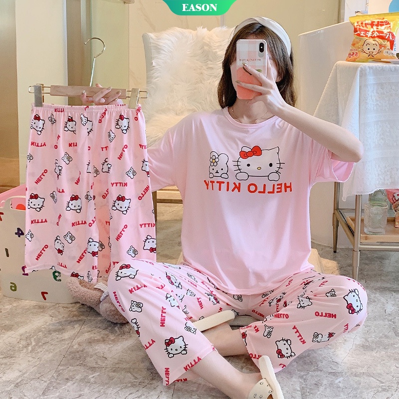 Bộ Đồ Ngủ Ba Món Áo Tay Ngắn + Quần Ngắn In Hình Dành Cho Nữ