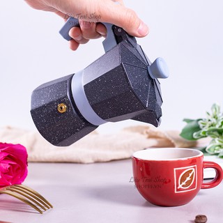 Ấm moka pot vân đá pha cà phê bình mokapot  2cup 3cup phong cách Ý
