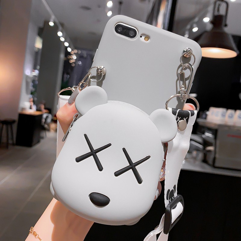 Samsung S10 S10PLUS S7edge S21Ultra S21+ A12 A42 5G A6 A8 A6Plus A6+ A8Plus A8+ A02S A01Core A21S A31 A11 Creative fashion cartoon wallet mobile phone silicone shell Cute bear backpack mobile phone case Mobile phone case with cross strap Wallet