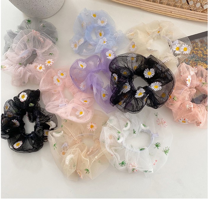 Dây buộc tóc vải Scrunchies buộc tóc hoa cúc xinh xắn