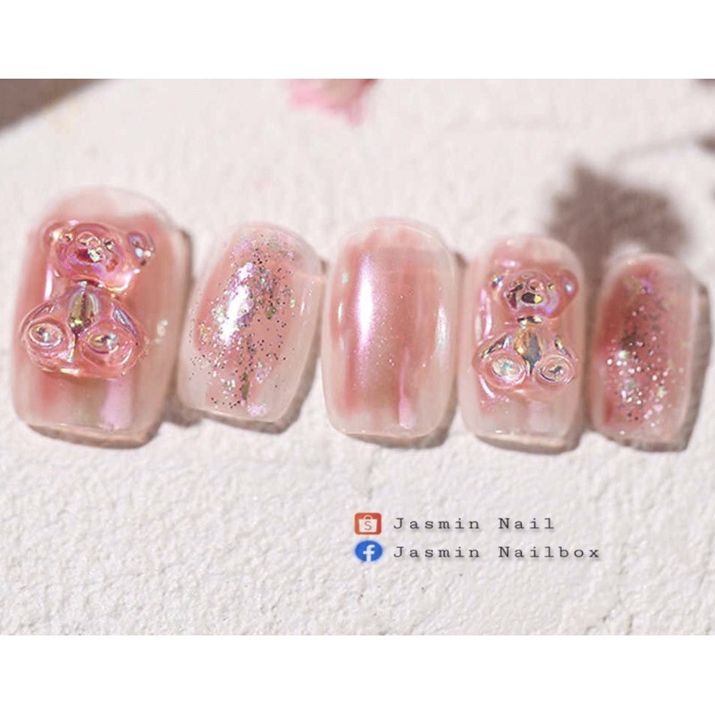[Mã NHUQAD giảm 10% đơn 100k][NAIL BOX] Nailbox móng úp thiết kế sẵn mẫu gấu hồng kèm keo dũa