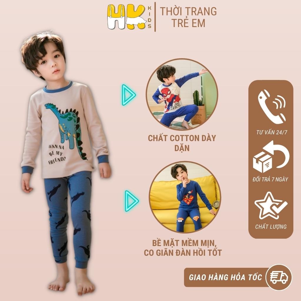 Bộ dài tay cho bé trai HK KIDS, chất COTTON dày dặn co giãn, giữ ấm giữ nhiệt tốt cho bé từ 2 đến 10 tuổi