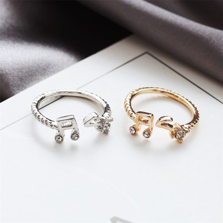 Nhẫn Mở Hình Nốt Nhạc Đính Đá Sáng Tạo Phong Cách Hàn Quốc