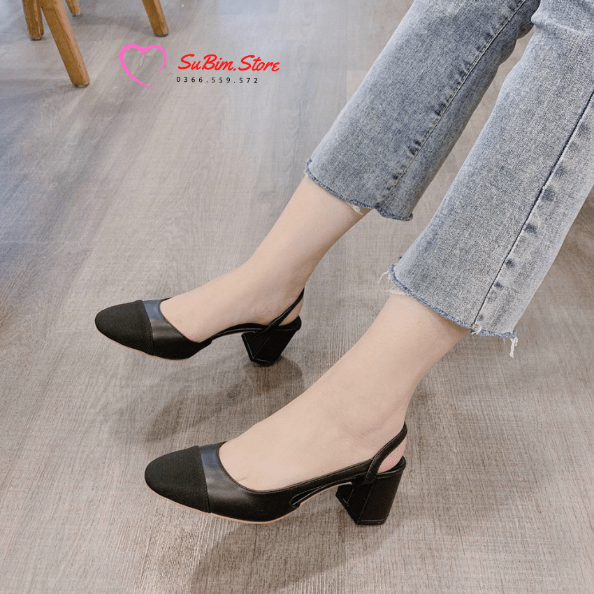 Giày Sandal Bít Mũi Khoét Eo Quai Hậu Gót Trụ 5p Siêu Sang – SuBim.Store – gót trụ 5p