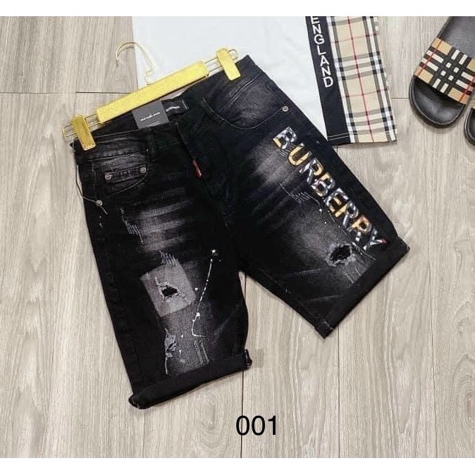 Quần short jean nam cao cấp đen rách chất bò giá rẻ thêu logo co giãn nhẹ khóa lệch AHFASHION