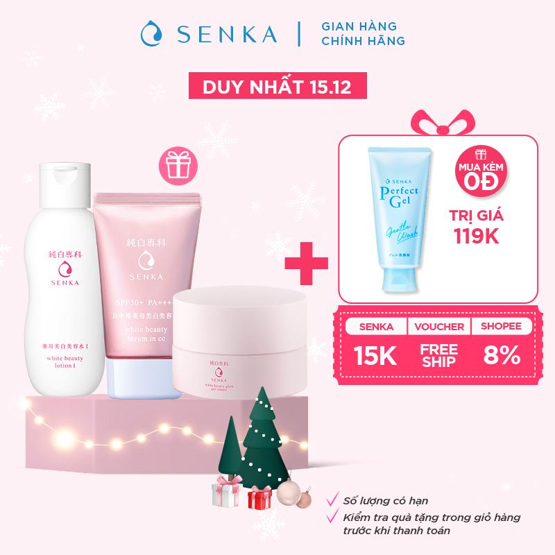 Bộ sản phẩm đánh thức làn da trắng hồng Senka(CCSerum 40g+White Beauty Glow Gel Cream 50g+White Beauty Lotion I 200ml)