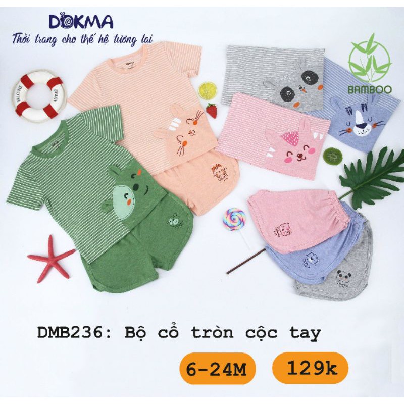[Dokma] Bộ cổ tròn cộc tay kẻ DMB236