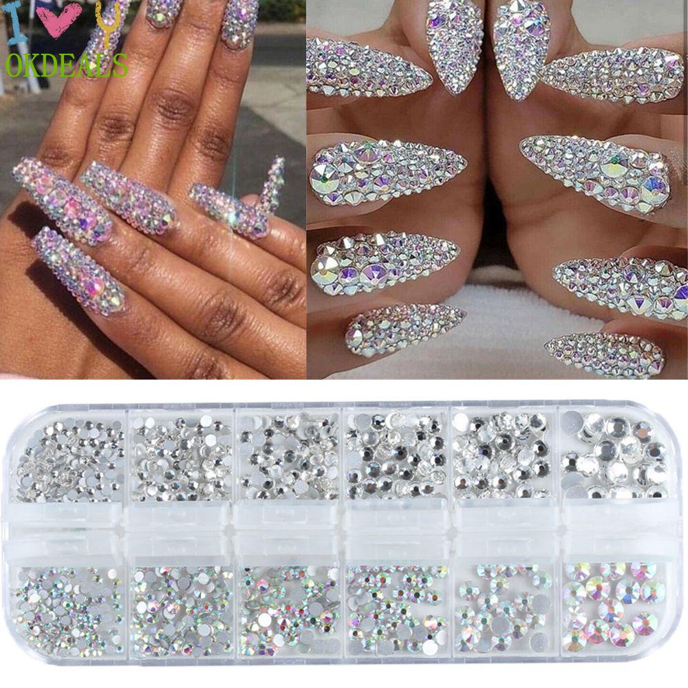 OKDEALS Beauty Nail Art|Manicure White Flat|Women DIY Tips Multi-size 3D Decor AB Color
