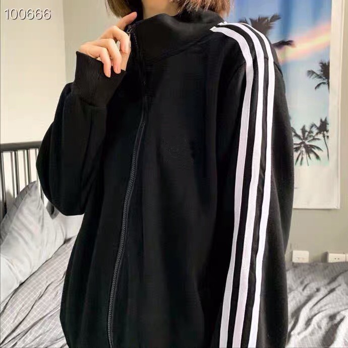 Áo khoác nỉ nam nữ form thụng tay sọc Unisex , Áo khoác nam nữ thể thao nỉ bông kẻ sọc màu đen basic cá tính