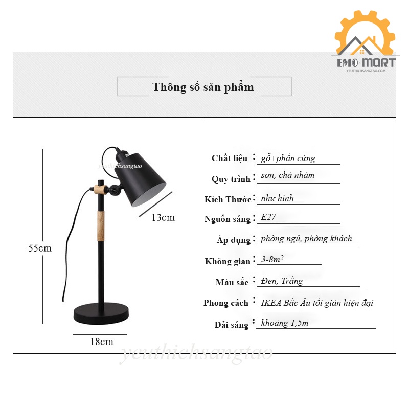 ⚡️𝗕𝗛 𝟭𝟮 𝗧𝗛𝗔́𝗡𝗚⚡️ Đèn Bàn Học EM05 ⚡️ Thân thép sơn tĩnh điện, Kết hợp đế gỗ tự nhiên, Tặng kèm bóng bảo vệ mắt