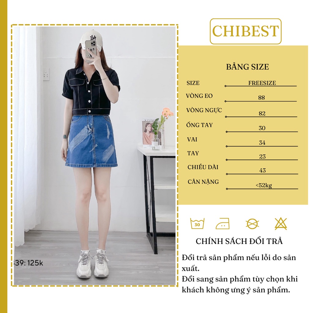 Áo kiểu nữ croptop kaki 2 túi chỉ nổi tay ngắn bo phồng Hàn Quốc ulzzang CHIBEST AAB39