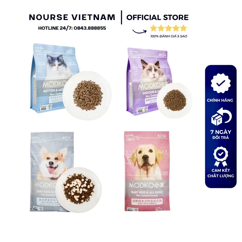 Hạt cho mèo Modko Thức ăn khô cho chó với thịt sấy hỗ trợ tiêu hoá tăng cân NourseVietnam
