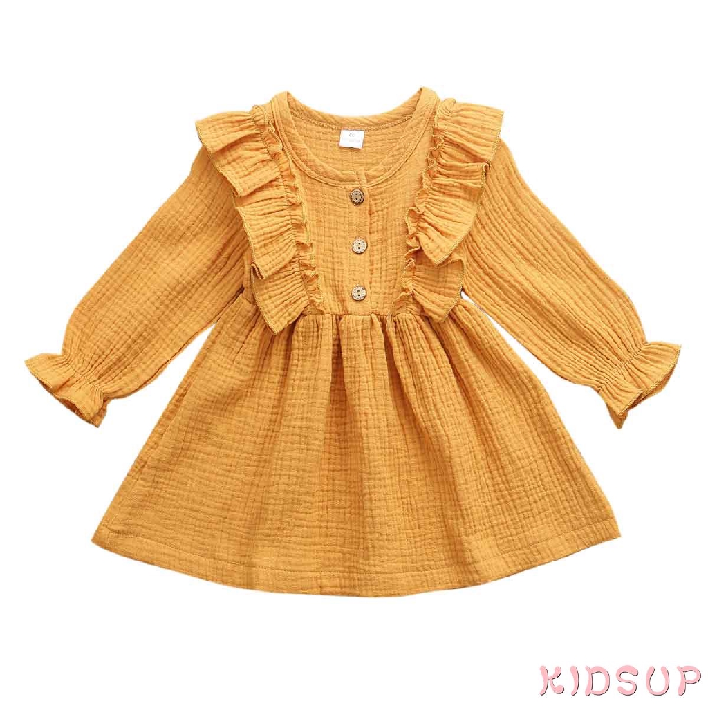 Đầm Xoè Tutu Tay Dài Chất Cotton Cho Bé Gái