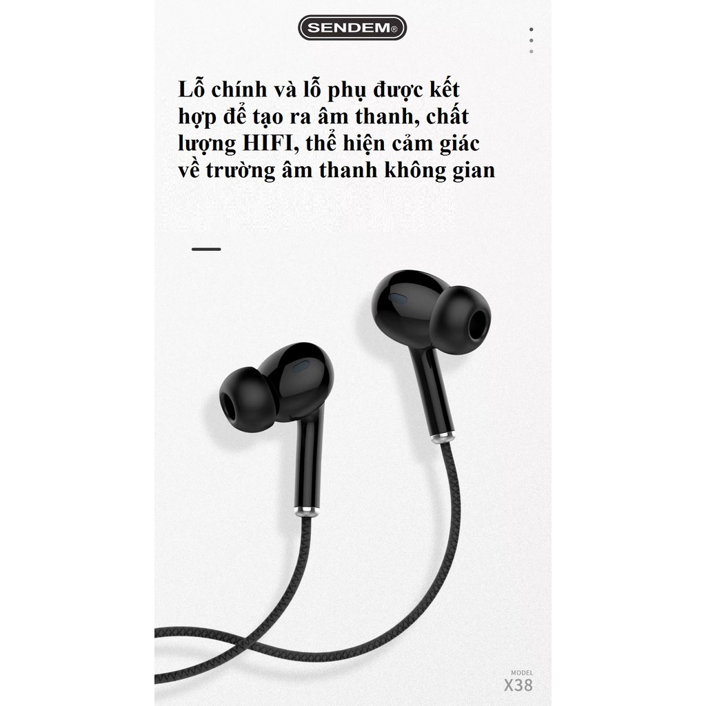 Tai nghe nhét tai SENDEM X38 chân cắm 3.5mm kim nghiên đeo êm tai, nghe nhạc ấm, bass cực hay HÀNG CHÍNH HÃNG SENDEM