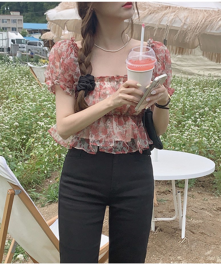 Áo Sơ Mi Ngắn In Họa Tiết 52584 Thời Trang Hàn Quốc