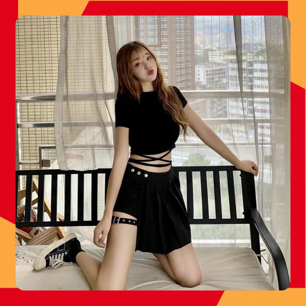 ❤Đồ Nữ Cá Tính 👉 Chân Váy Chữ A Phối Quần Cạp Đính Cúc Kiểu Dập Khuy Ulzzang 👉 Thời Trang Nữ Si