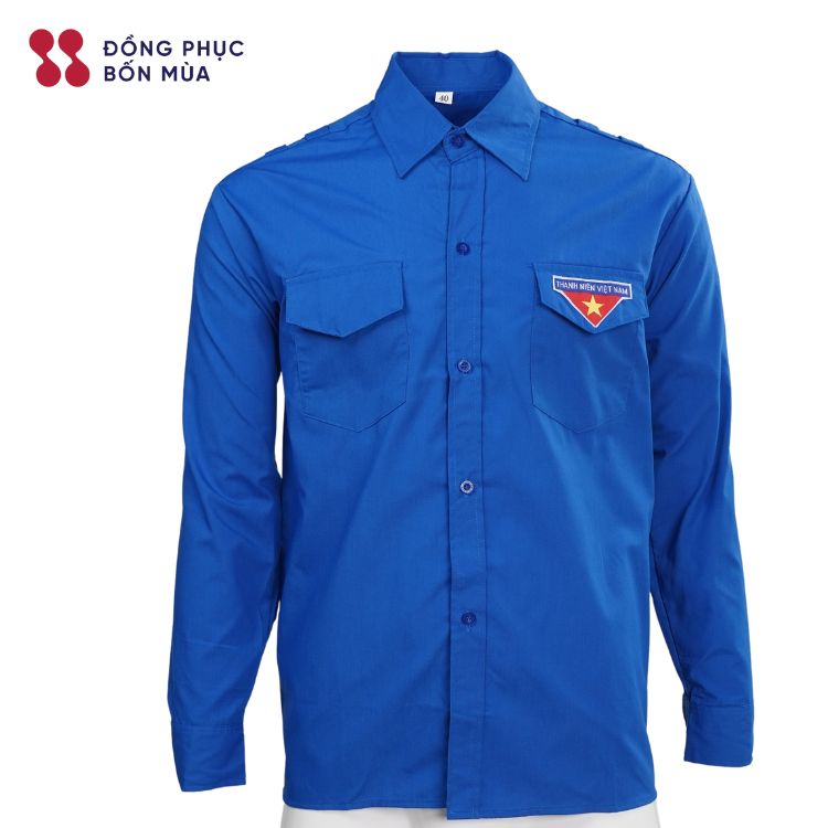 Áo sơ mi đoàn thanh niên dài tay  DONGPHUCBONMUAOFFI màu xanh chất liệu cao câp sẵn hàng tại shop