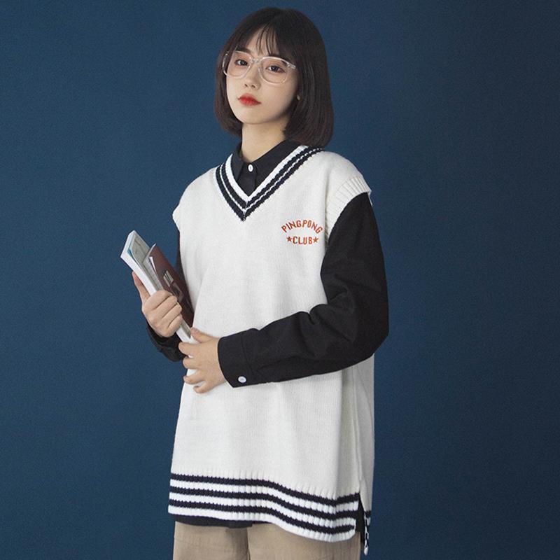 Áo sweater nữ sinh dáng rộng cổ chữ V phong cách Nhật Hàn | BigBuy360 - bigbuy360.vn