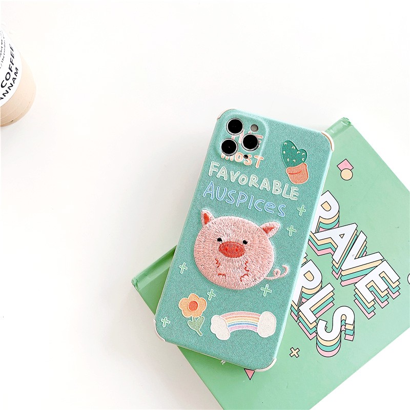 Ốp lưng iphone Bear & Pig thêu viền chống va đập 5/5s/6/6plus/6s/6splus/7/7plus/8/8plus/x/xs/11/12/pro/max/plus/promax