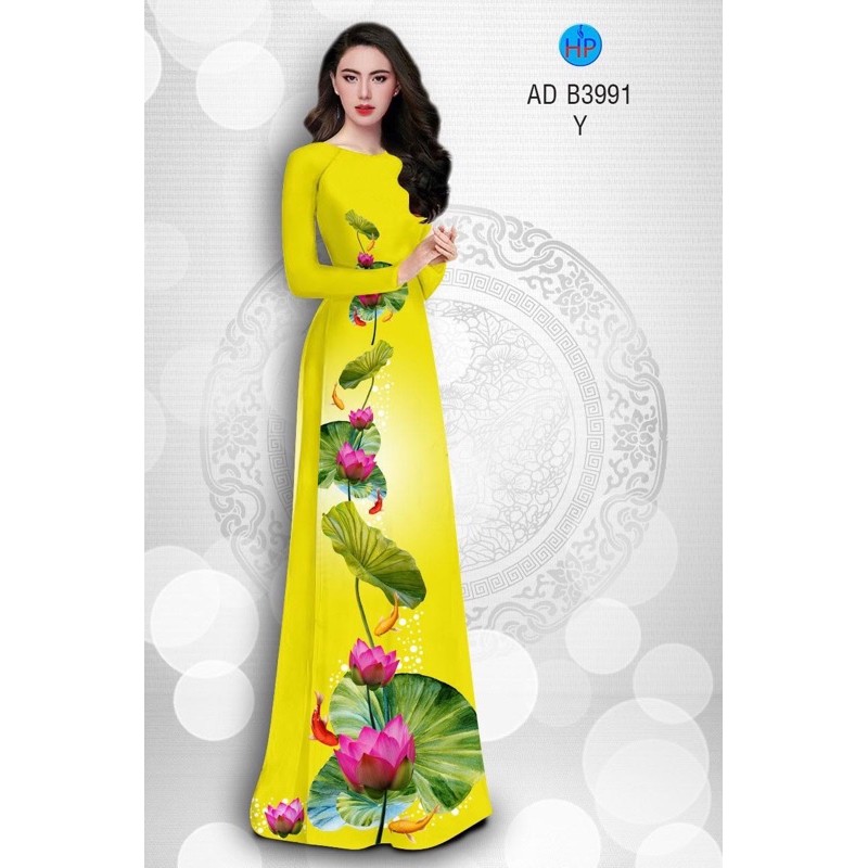 Vải Áo Dài Tằm Ý Bông Sen Thân Và Quần