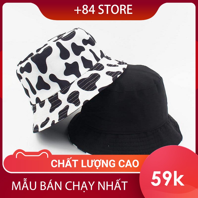 Mũ bucket bò sữa ulzzang hot hit có thể đổi màu đen dễ phối đồ - nón vành tròn họa tiết đen trắng form unisex