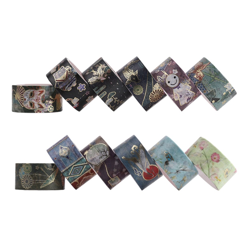 Bộ 12 Cuộn Băng Keo Mạ Đồng Phong Cách Nhật Bản Độc Đáo Trang Trí Sổ Tay / Thủ Công DIY