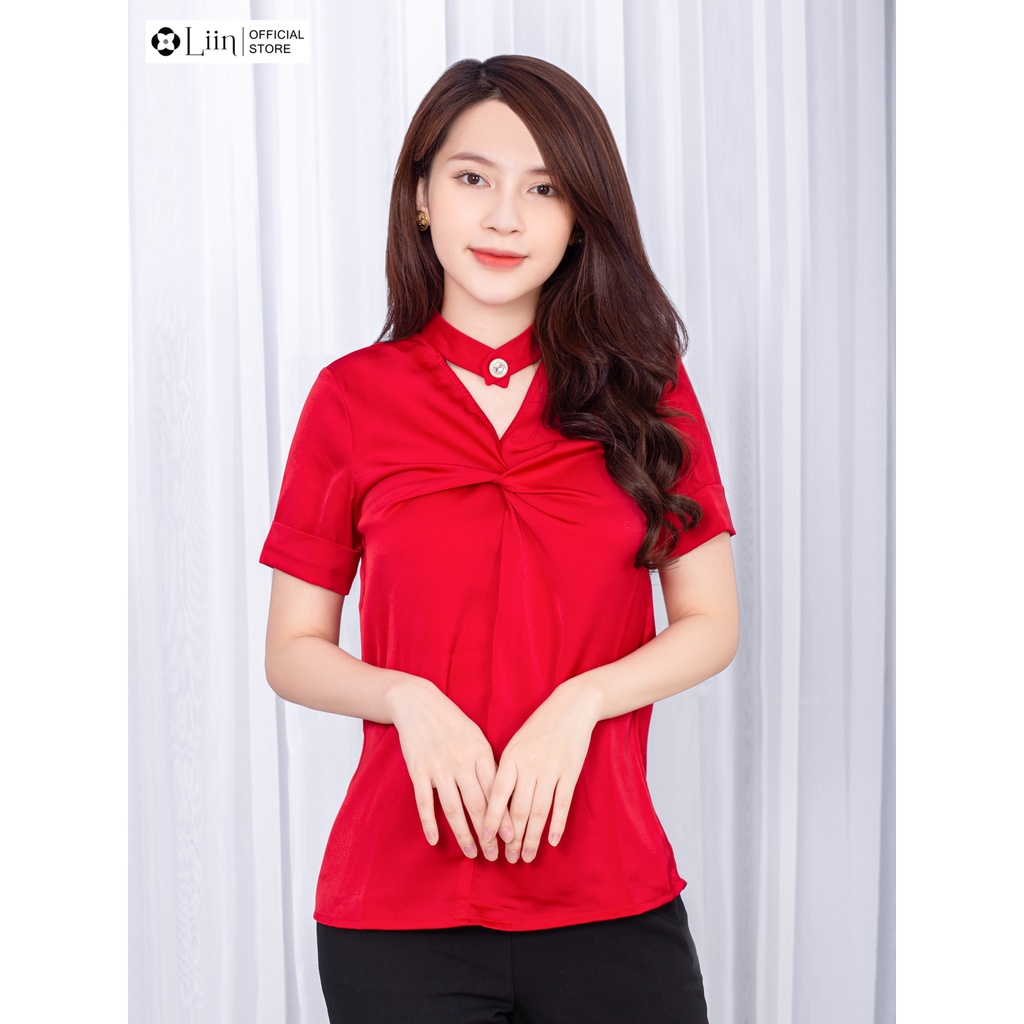 Áo sơ mi Linbi chất Lụa đẹp, ngắn tay thiết kế Cut-out trẻ trung, năng động liin clothing SM3528
