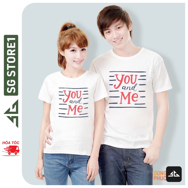Áo thun cặp đôi nam nữ phông unisex cổ tròn tay ngắn mẫu You & Me thun cotton mềm mịn AC110T