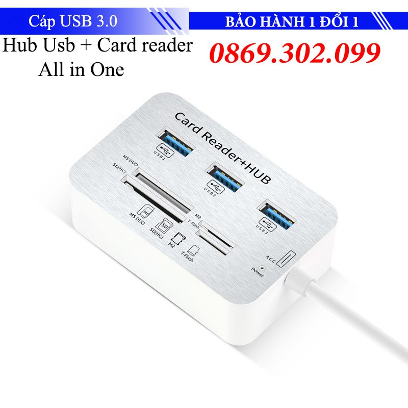 Cáp USB 3.0 to Hub Usb + Card reader All in One