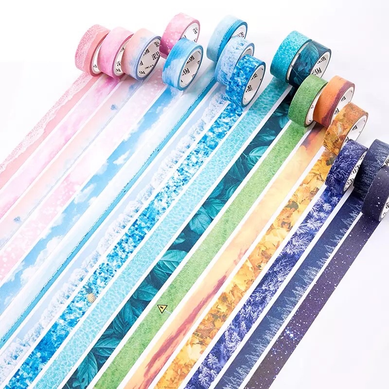 (Chiết theo chu kỳ) Băng dính washi tape hoạ tiết chủ đề quang cảnh thiên nhiên