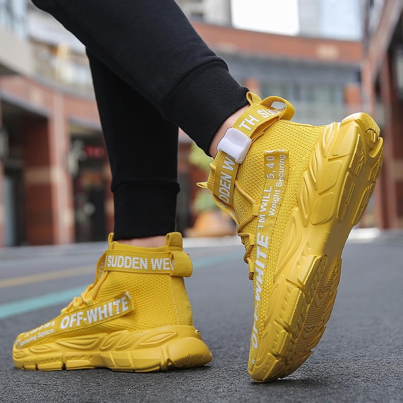 Giày Thể Thao OFF-WHITE Vải Dệt Siêu Mỏng Cổ Cao Thời Trang Cho Nam