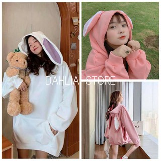 Áo Hoodie DONKEY Oversize Nữ [FREESHIP] 🌸 Nỉ CHÚ LỪA dáng giấu quần dài tay màu TRẮNG | HỒNG Ulzzang HOT 🌸