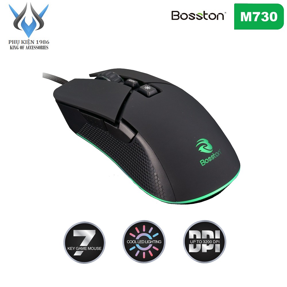 Chuột Gaming 7D Bosston M730 DPI 3200 - Led cực đẹp (Đen) - Phụ Kiện 1986