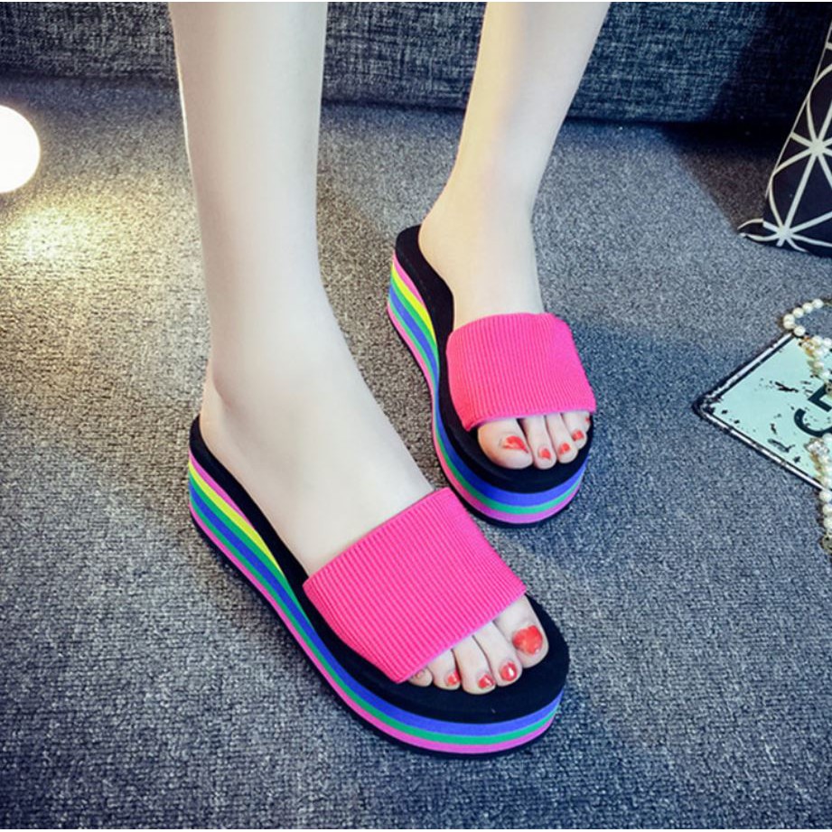 Dép nữ đẹp, cute thời trang đi biển quai ngang đế bánh mì tăng chiều cao 6cm DN25