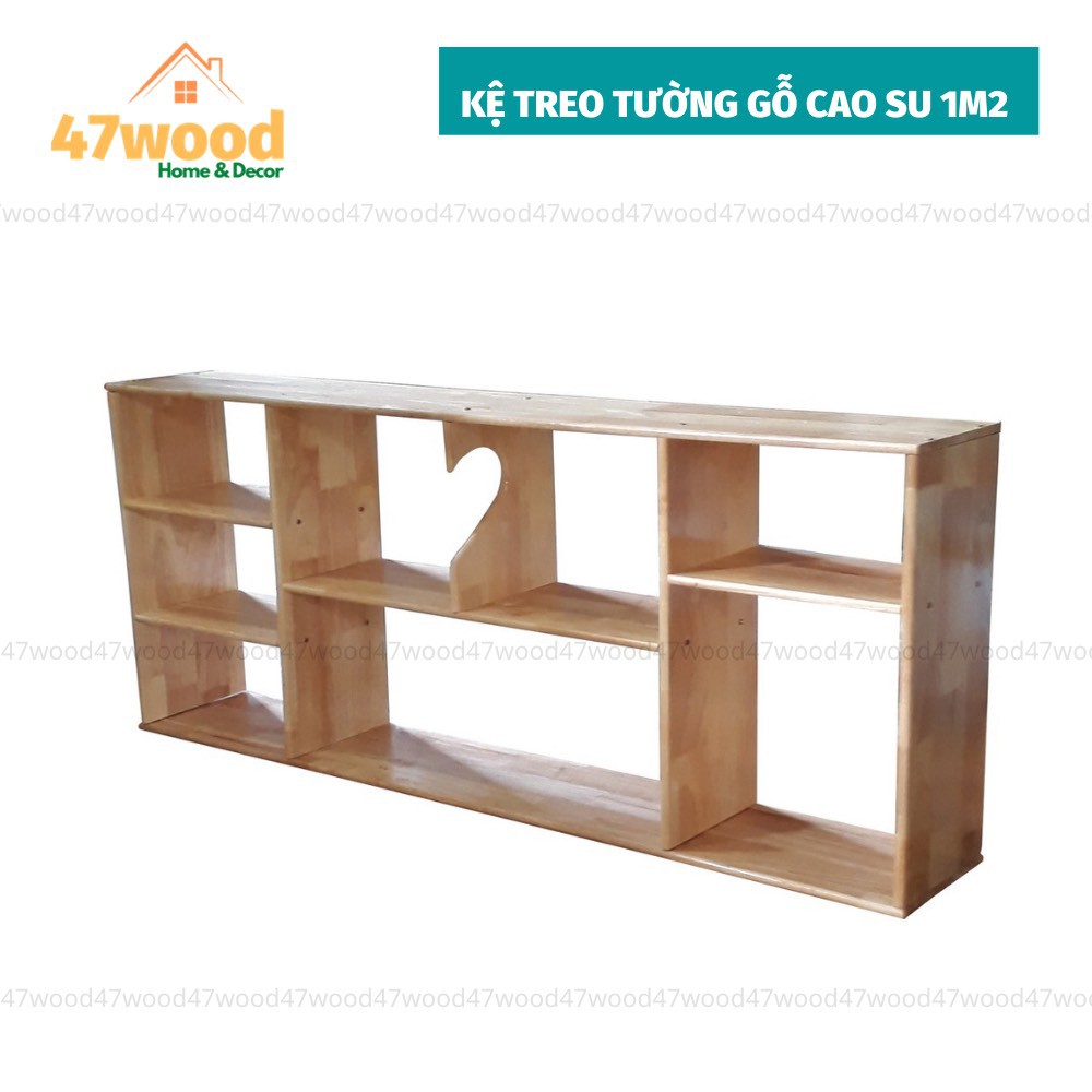 Kệ treo tường gỗ cao su dài 120cm - Kệ sách treo tường 47wood