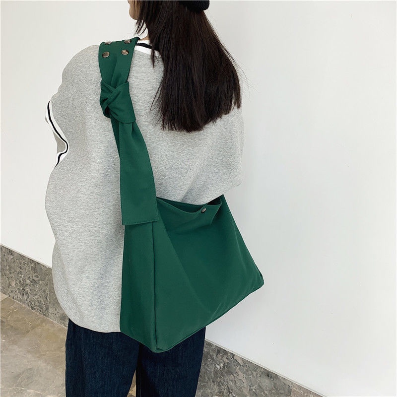 Túi Đeo Vai Vải Canvas Màu Trơn Cỡ Lớn Phong Cách Hàn Quốc Đơn Giản Thời Trang Cho Nữ