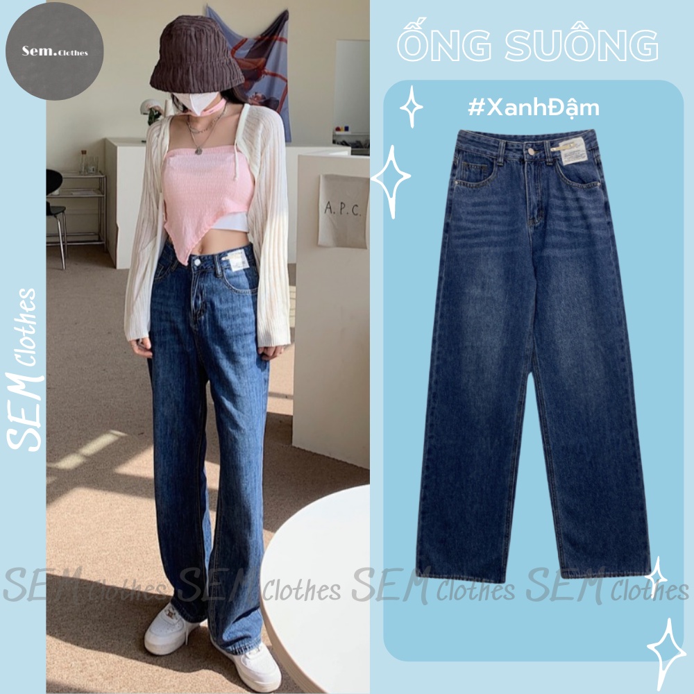 Quần bò nữ ống rộng ,quần jean nam nữ suông lưng cao hack dáng màu xanh đậm hàn quốc ullzang Q01  SEM CLOTHES | BigBuy360 - bigbuy360.vn