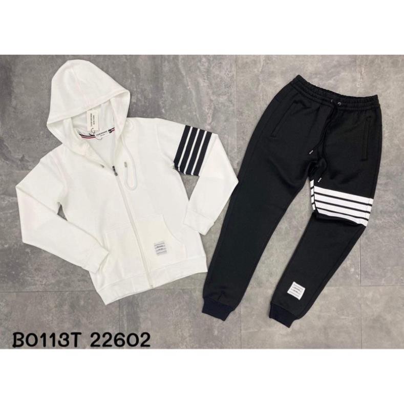 👍 Xả Tết 2021 - HÀNG LOẠI 1💥Bộ nỉ nam nữ kẻ tay, bo gấu, có mũ trùm đầu/ chất nỉ uni không xù lông(2 màu) 👍