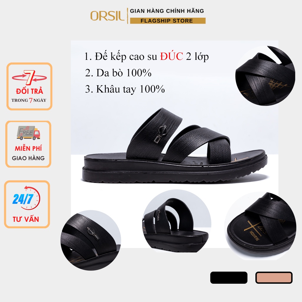 Dép da nam cao cấp ORSIL 2 màu đen và nâu