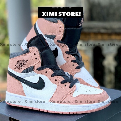giày jordan cổ cao hồng đen , giày jd1 cổ cao nam nữ bản 11 Trung