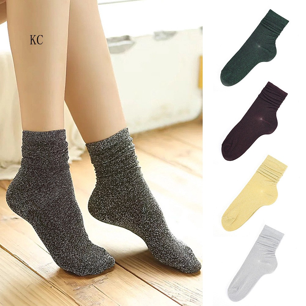 ❣Fashion Women Glitter Shiny Socks Autumn Winter Solid Color Casual Socks Gift | BigBuy360 - bigbuy360.vn