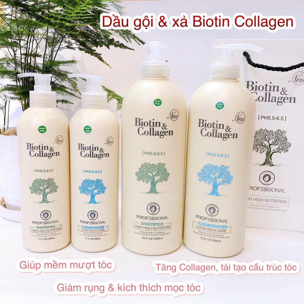 Dầu gội xả Biotin Collagen, Dầu gội Collagen, bán theo cặp 500ml và 1000ml [TRẮNG]