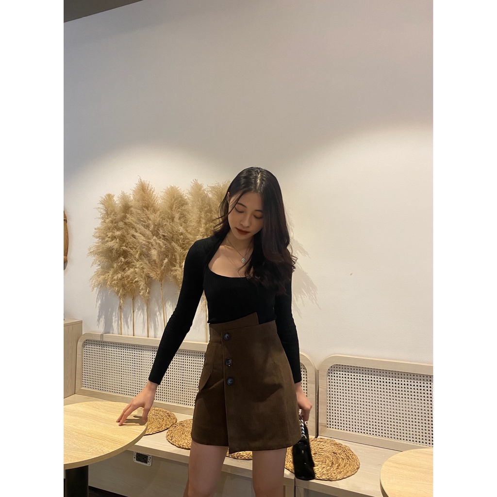 Chân váy nhung cạp lệch cúc dọc túi giả CV210 SUSTORE | BigBuy360 - bigbuy360.vn