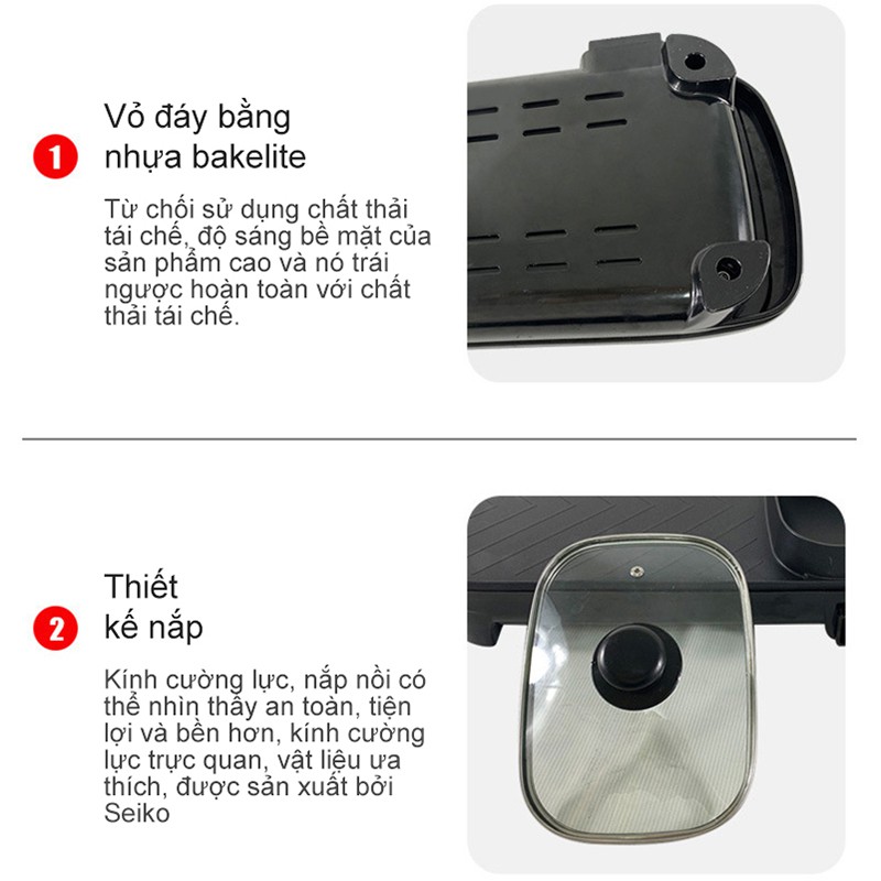 nồi điện đa năng một nồi, nồi nướng, nồi nấu đa năng, chảo nướng điện, cho 4-6 người[GM-KRG75]