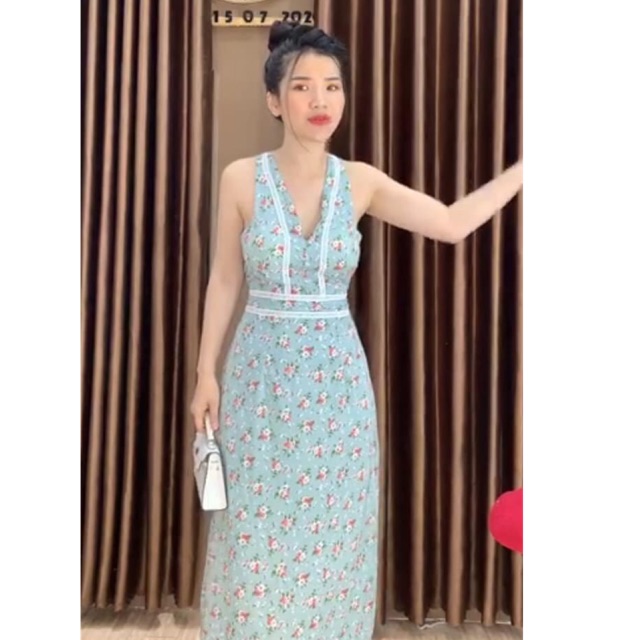 ĐẦM HOA XANH PHỐI REN