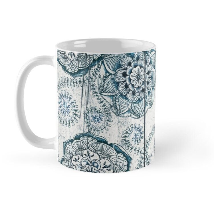 Cốc sứ in hình - Shabby Chic Navy Blue Doodles On Wood Mug - - Best Gift For Family Friends- MS1393