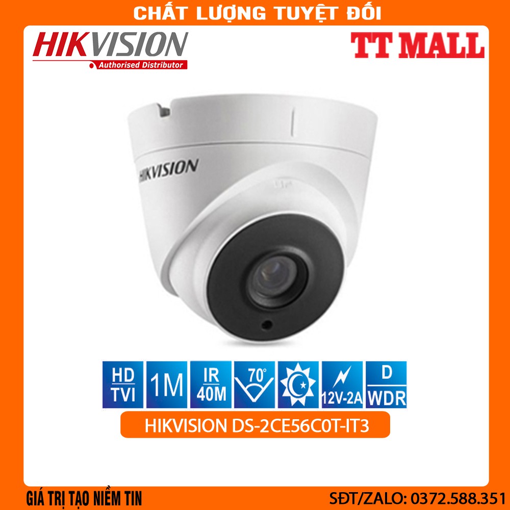 CAMERA DOME HDTVI HIKVISION DS-2CE56C0T-IT3 1.0MP QAM2703