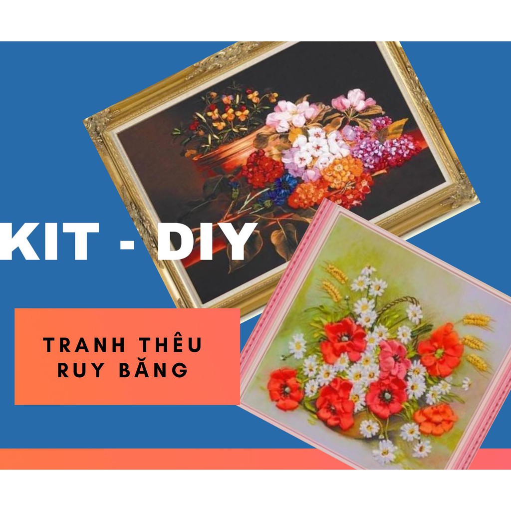 Tranh vải treo tường thêu ruy băng