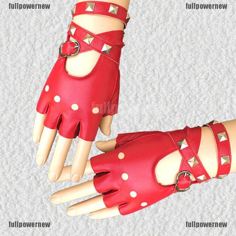 ❤❤Găng Tay Da Hở Ngón Đính Đinh Tán Phong Cách Halloween
