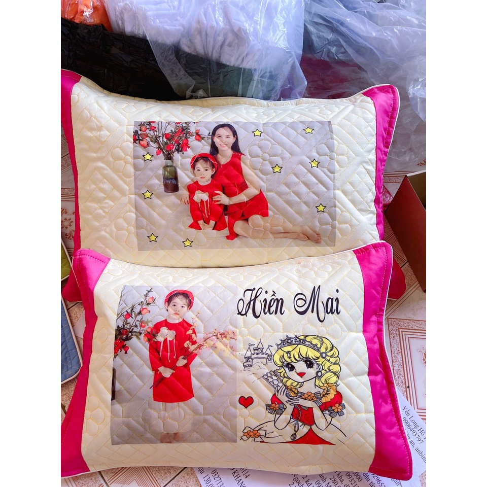 Gối in tên bé in hình theo yêu cầu khách  35*50cm